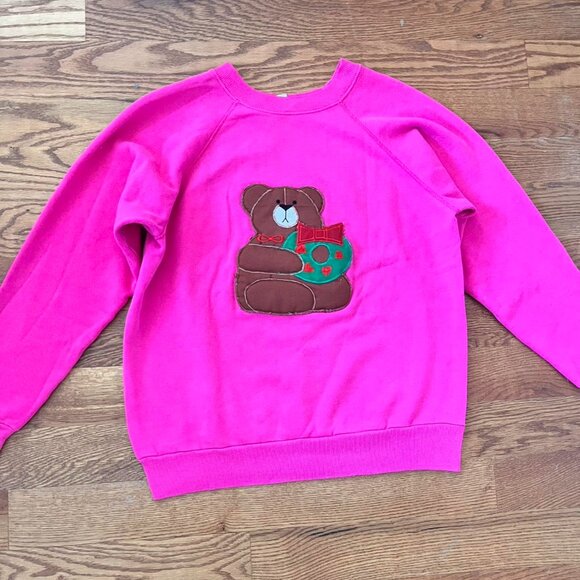 Pink crewneck with embroidered bear - Picture 1 of 4